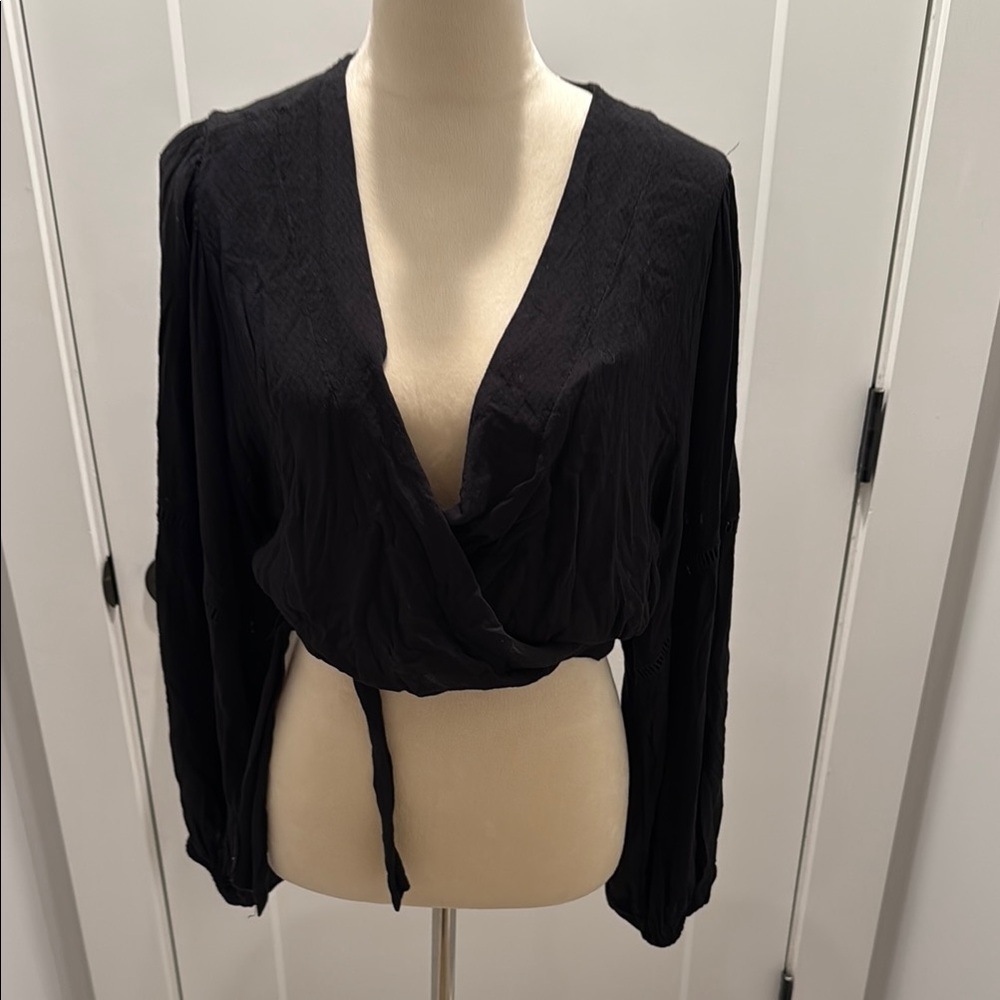 Free People Black Wrap Top